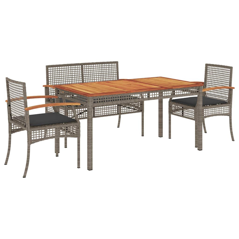 Set mobilier de grădină cu perne, 4 piese, gri, poliratan