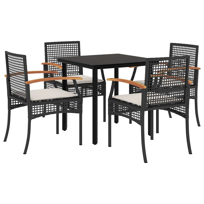 Set mobilier de grădină cu perne, 5 piese, negru, poliratan