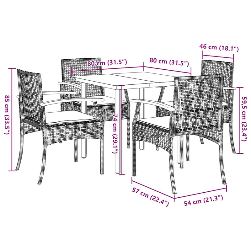 Set mobilier de grădină cu perne, 5 piese, negru, poliratan