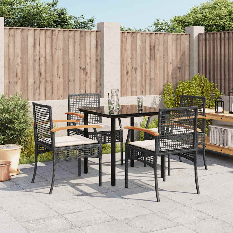 Set mobilier de grădină cu perne, 5 piese, negru, poliratan