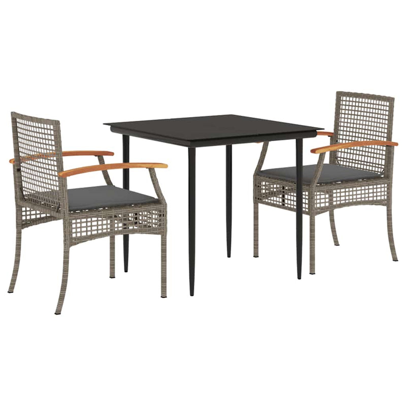 Set mobilier de grădină cu perne, 3 piese, gri, poliratan