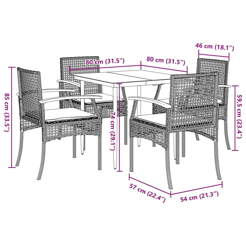 Set mobilier de grădină cu perne, 5 piese, gri, poliratan