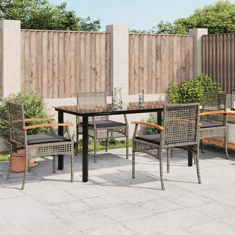 Set mobilier de grădină cu perne, 5 piese, gri, poliratan