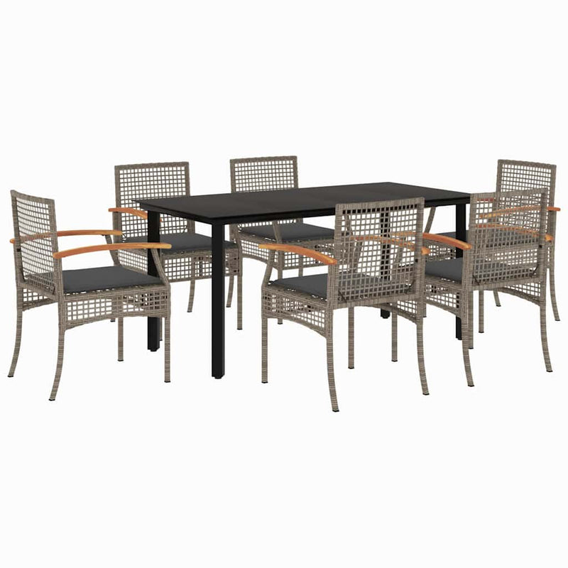 Set mobilier de grădină cu perne, 7 piese, gri, poliratan