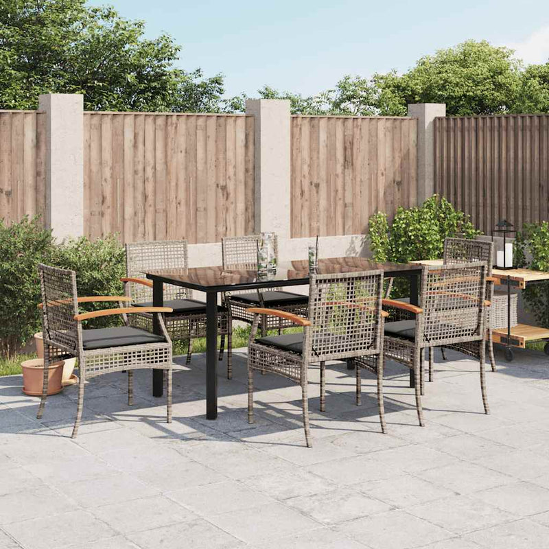 Set mobilier de grădină cu perne, 7 piese, gri, poliratan