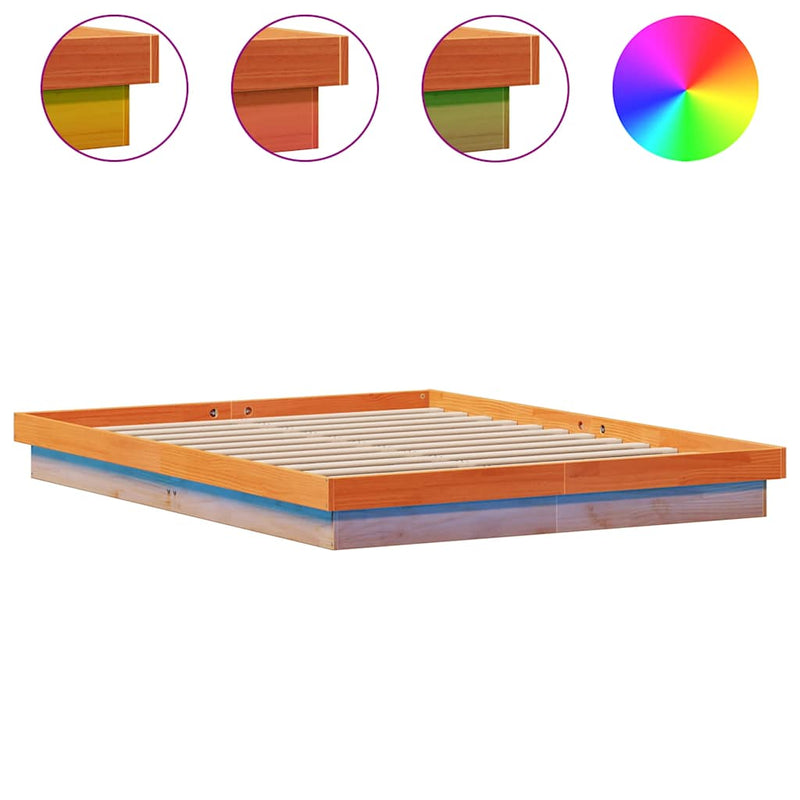 Cadru de pat cu LED, maro ceruit, 150x200 cm, lemn masiv de pin