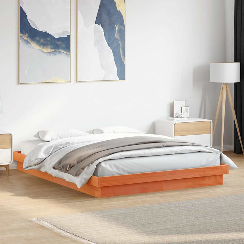 Cadru de pat cu LED, maro ceruit, 150x200 cm, lemn masiv de pin