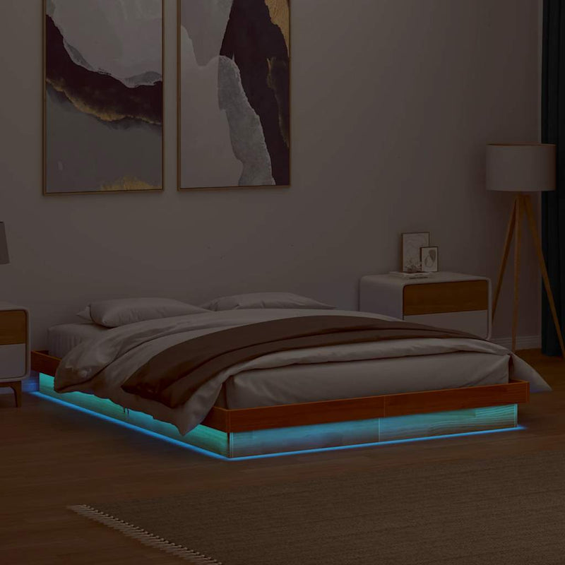 Cadru de pat cu LED, maro ceruit, 150x200 cm, lemn masiv de pin