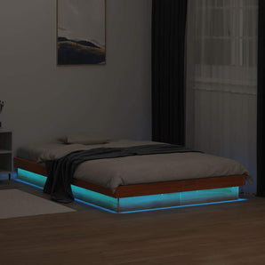 Cadru de pat cu LED, maro ceruit, 120x190 cm, lemn masiv de pin