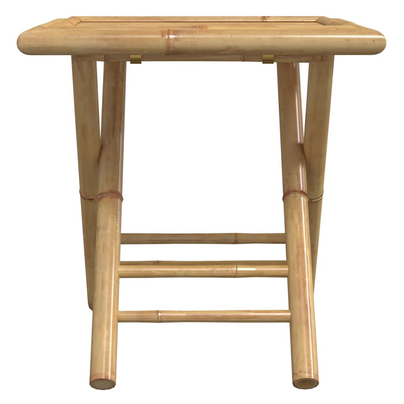 Set de bistro pliabil, 3 piese, cu perne alb crem, bambus