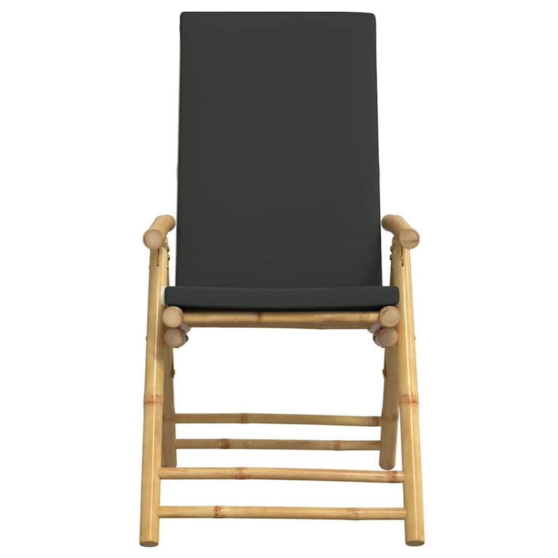 Set de bistro pliabil, 3 piese, cu perne gri închis, bambus