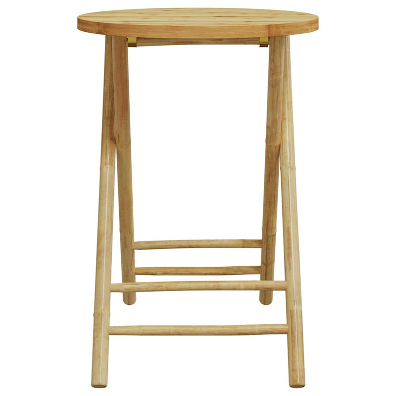 Set de bistro pliabil, 3 piese, cu perne alb crem, bambus