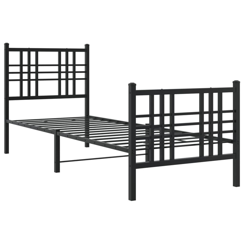 Cadru pat metalic cu tăblii de cap/picioare, negru, 75x190 cm