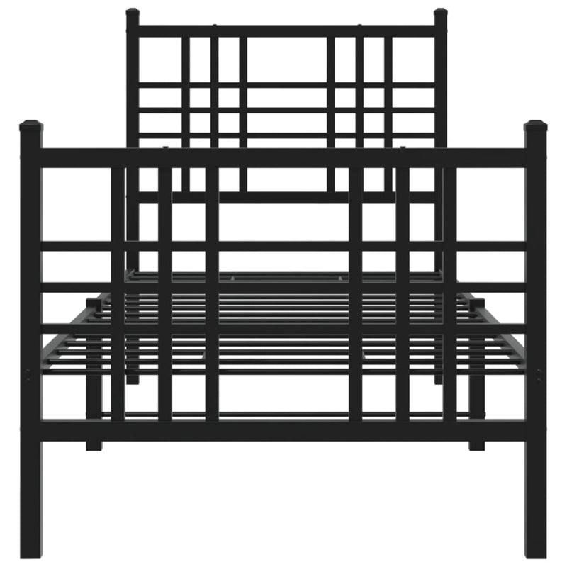 Cadru pat metalic cu tăblii de cap/picioare, negru, 75x190 cm
