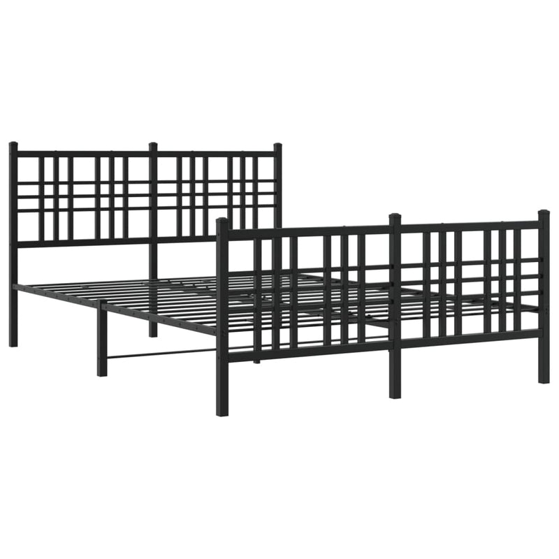 Cadru pat metalic cu tăblie de cap/picioare, negru, 137x190 cm