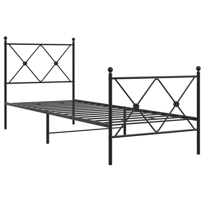 Cadru pat metalic cu tăblii de cap/picioare, negru, 80x200 cm
