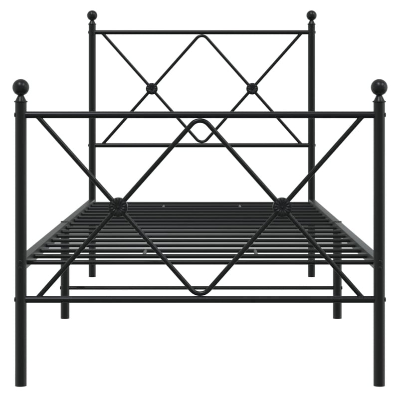 Cadru pat metalic cu tăblii de cap/picioare, negru, 80x200 cm