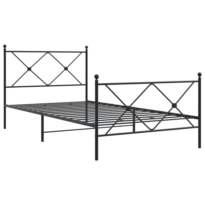 Cadru pat metalic cu tăblii de cap/picioare, negru, 100x200 cm