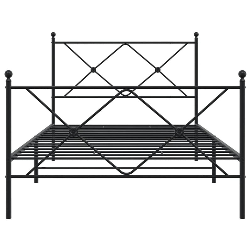 Cadru pat metalic cu tăblii de cap/picioare, negru, 100x200 cm