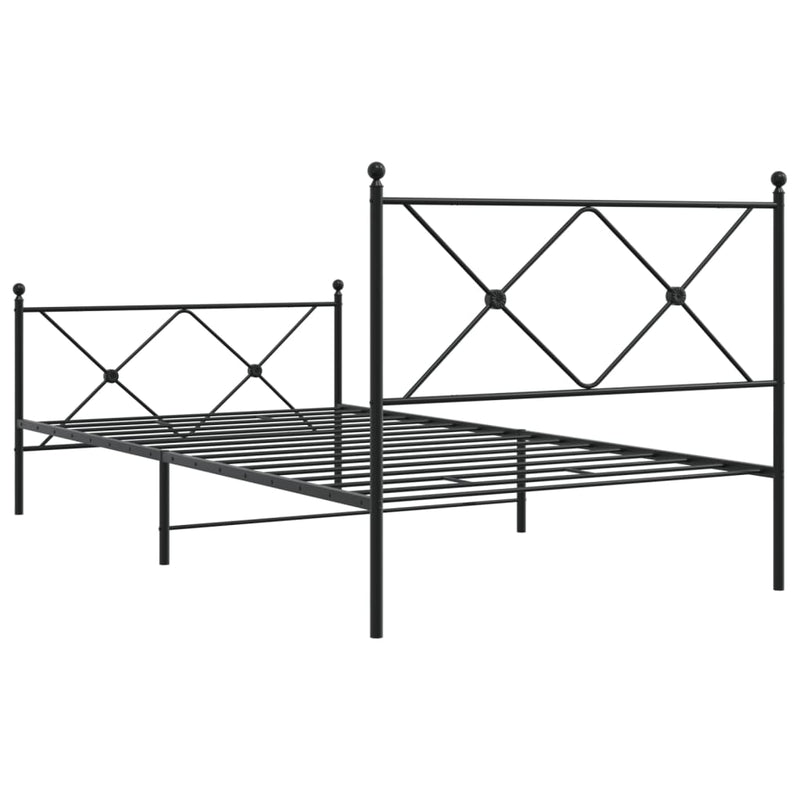 Cadru pat metalic cu tăblii de cap/picioare, negru, 100x200 cm