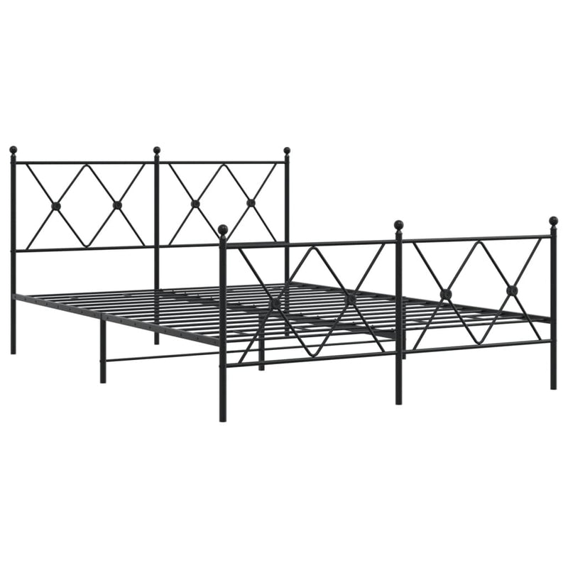 Cadru pat metalic cu tăblie de cap/picioare, negru, 140x190 cm