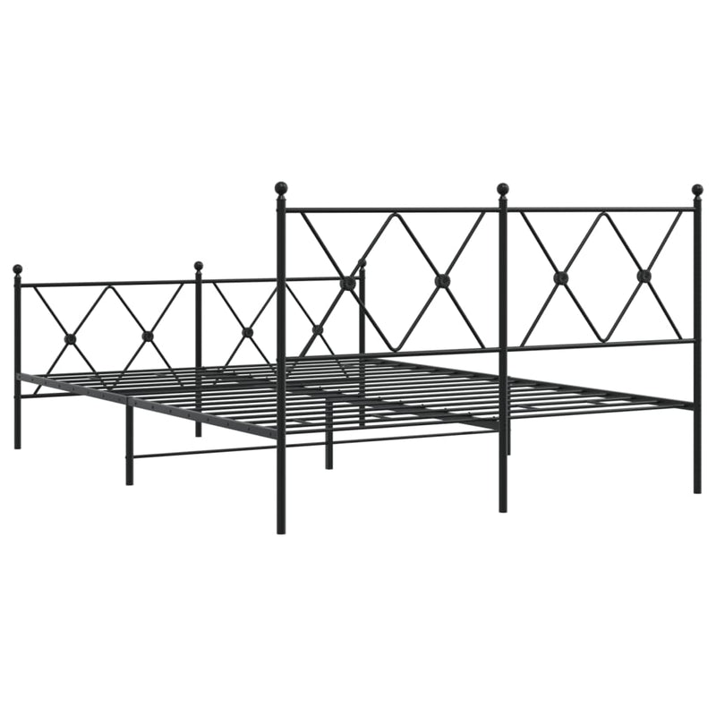 Cadru pat metalic cu tăblie de cap/picioare, negru, 140x190 cm