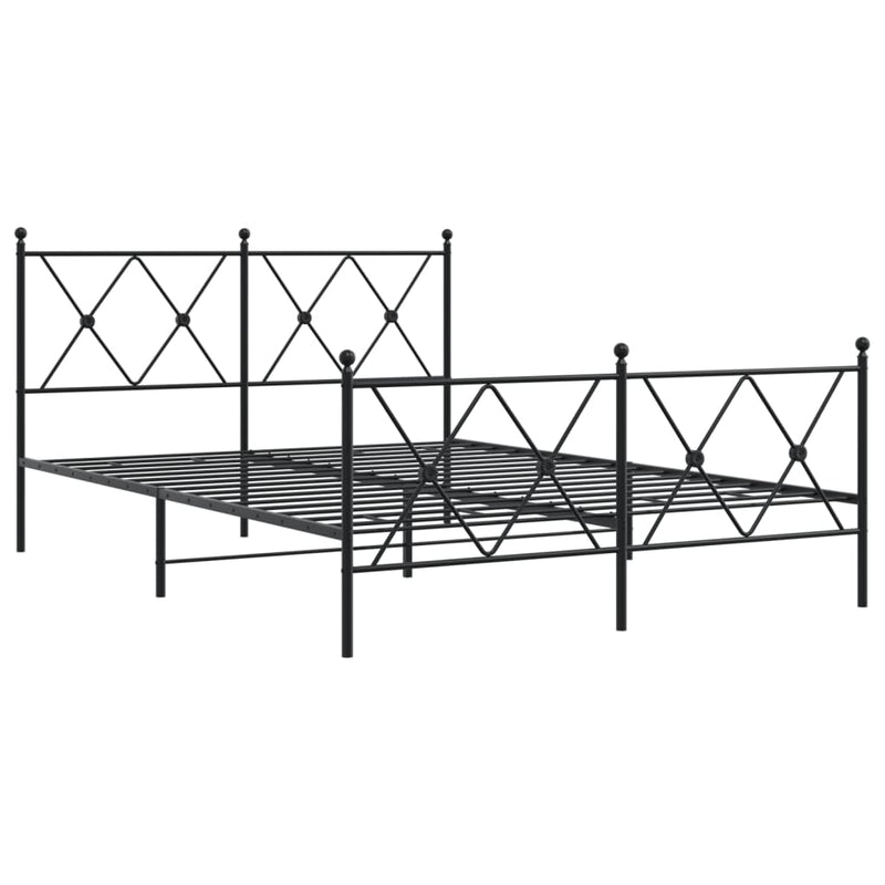 Cadru pat metalic cu tăblie de cap/picioare, negru, 140x200 cm