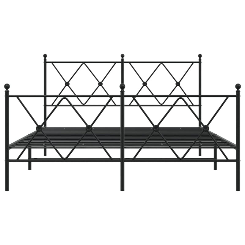 Cadru pat metalic cu tăblie de cap/picioare, negru, 140x200 cm