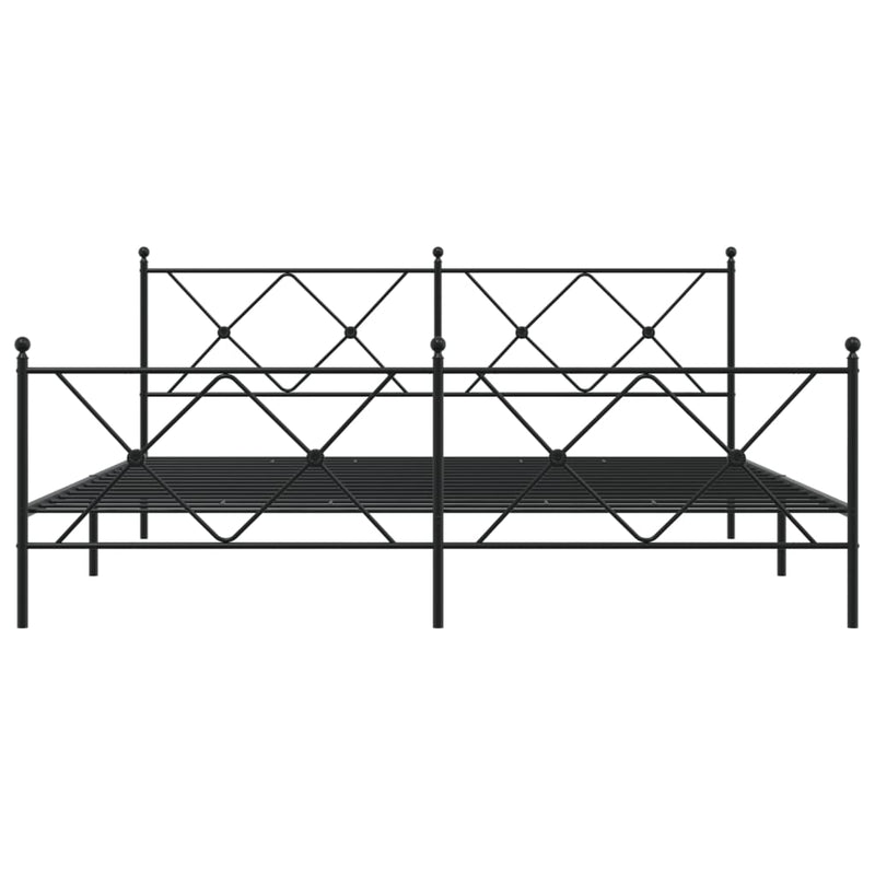 Cadru pat metalic cu tăblii de cap/picioare, negru, 183x213 cm