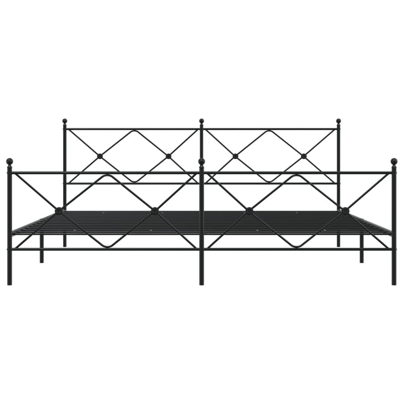 Cadru pat metalic cu tăblii de cap/picioare, negru, 193x203 cm