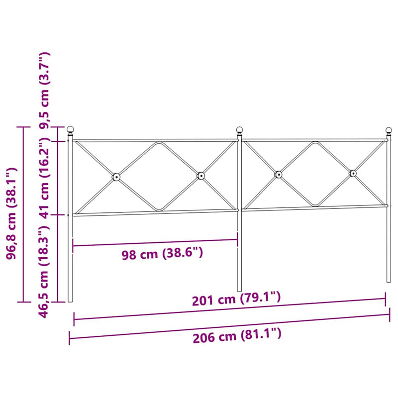 Tăblie de pat de schimb metalică, negru, 200 cm