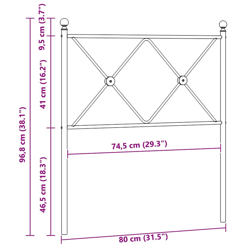 Tăblie de pat de schimb metalică, alb, 75 cm