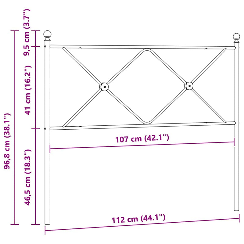 Tăblie de pat de schimb metalică, alb, 107 cm