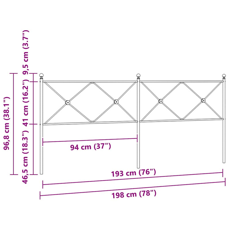 Tăblie de pat de schimb metalică, alb, 193 cm