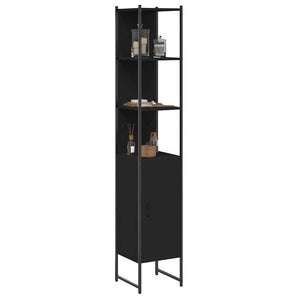 Dulap de baie, negru, 33x33x185,5 cm, lemn prelucrat