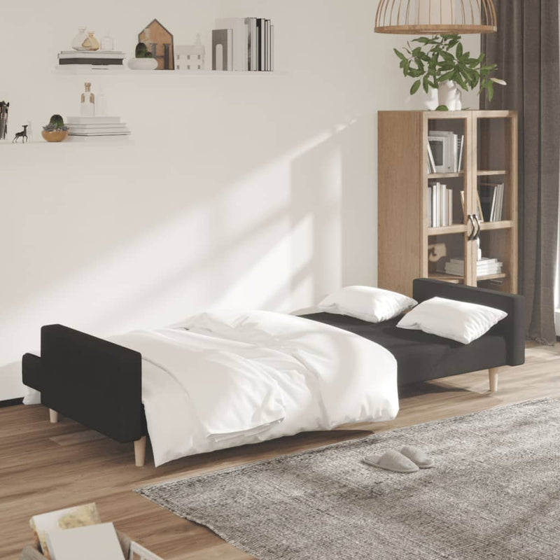 Canapea extensibilă cu 2 locuri, negru, material textil