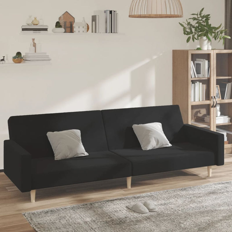 Canapea extensibilă cu 2 locuri, negru, material textil