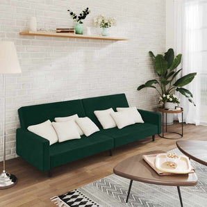 Canapea extensibilă cu 2 locuri, verde închis, catifea