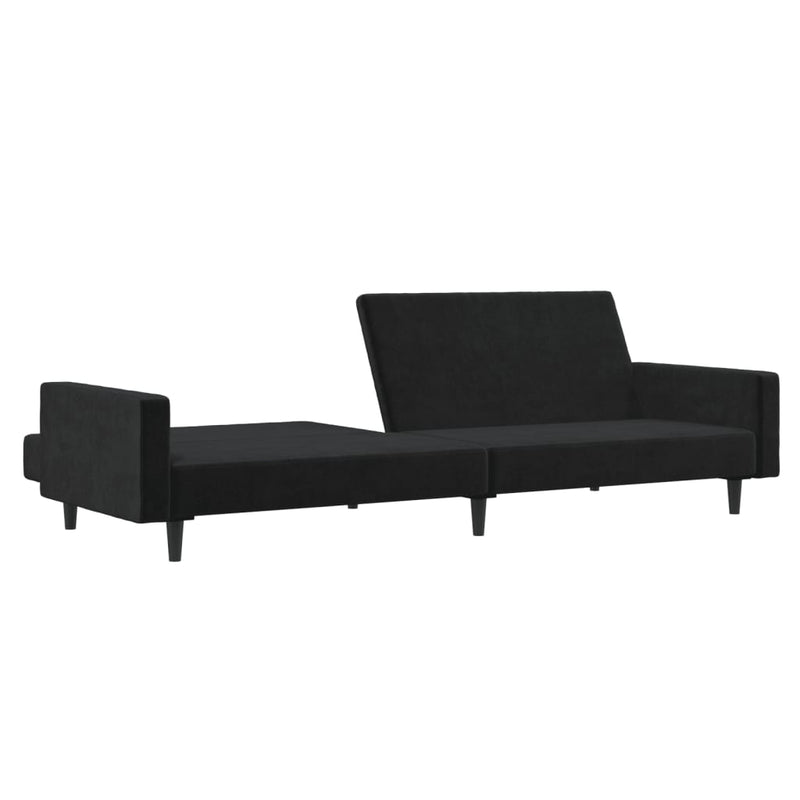 Canapea extensibilă cu 2 locuri, negru, catifea