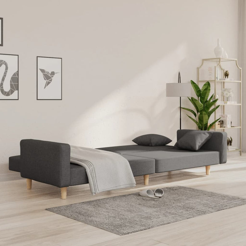 Canapea extensibilă cu 2 locuri, 2 perne, gri închis, textil