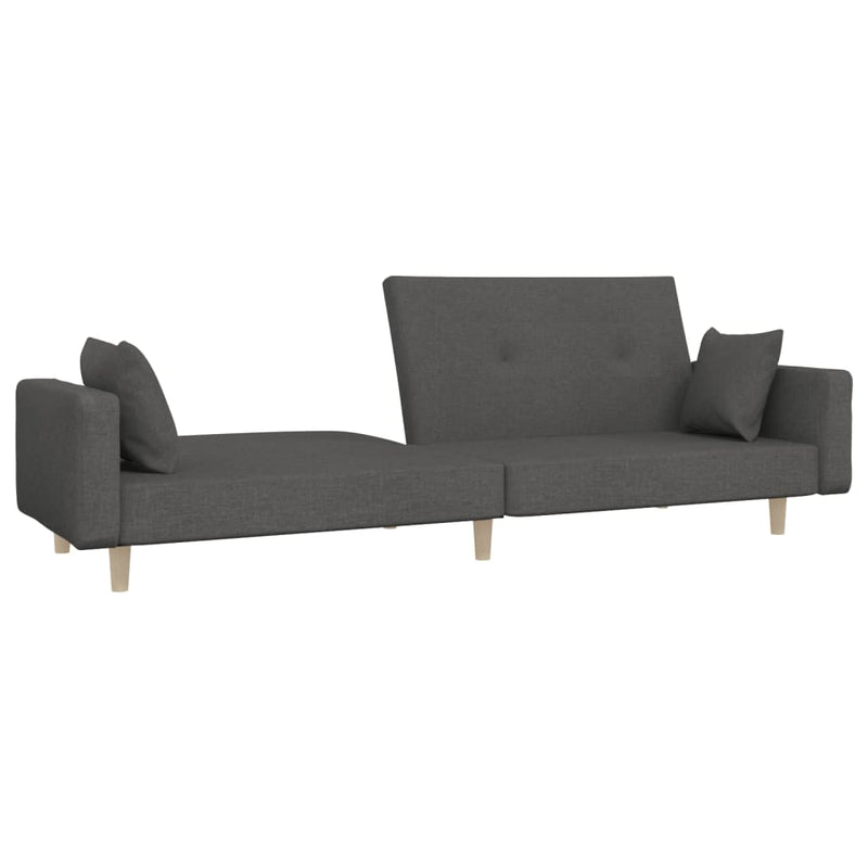 Canapea extensibilă cu 2 locuri, 2 perne, gri închis, textil