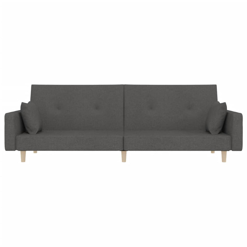 Canapea extensibilă cu 2 locuri, 2 perne, gri închis, textil
