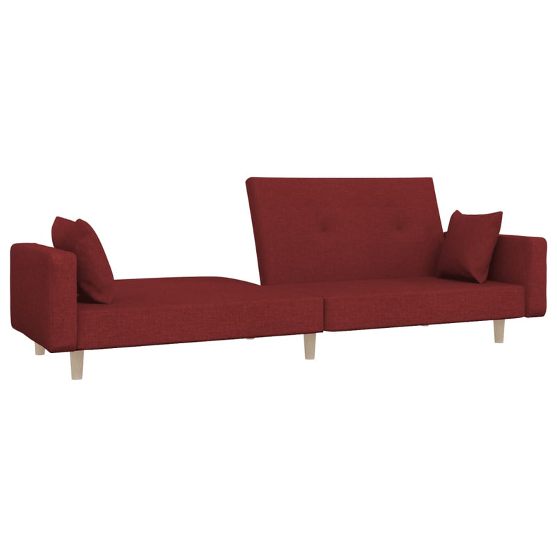 Canapea extensibilă cu 2 locuri, 2 perne, roșu vin, textil