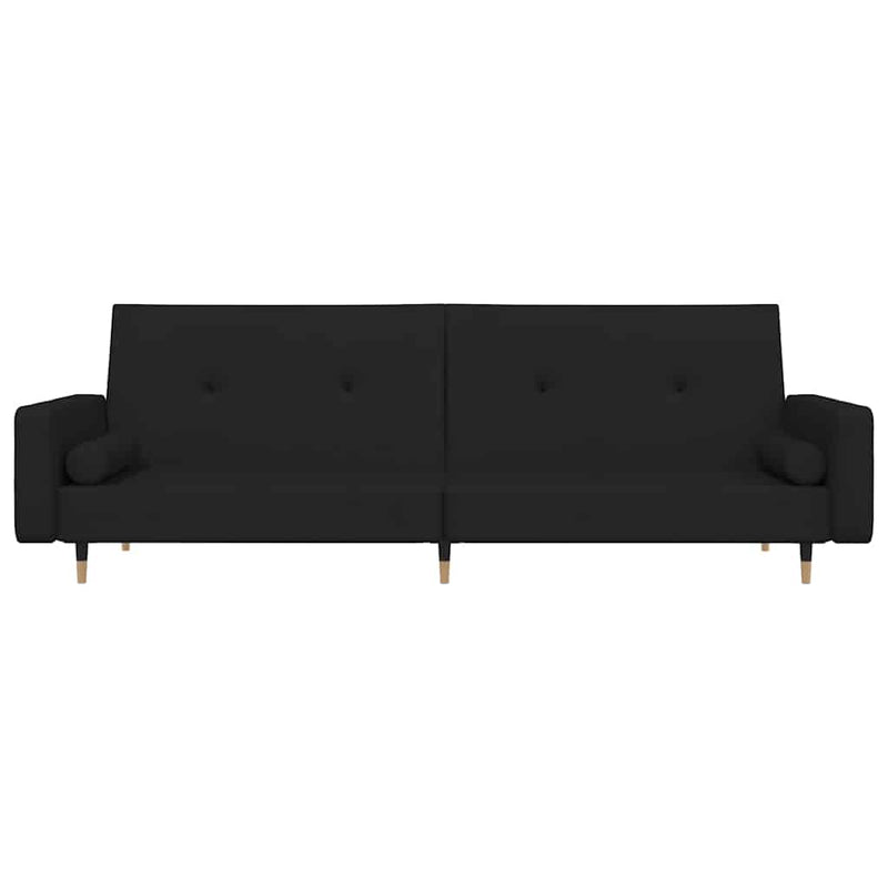Canapea extensibilă cu 2 locuri, 2 perne, negru, catifea