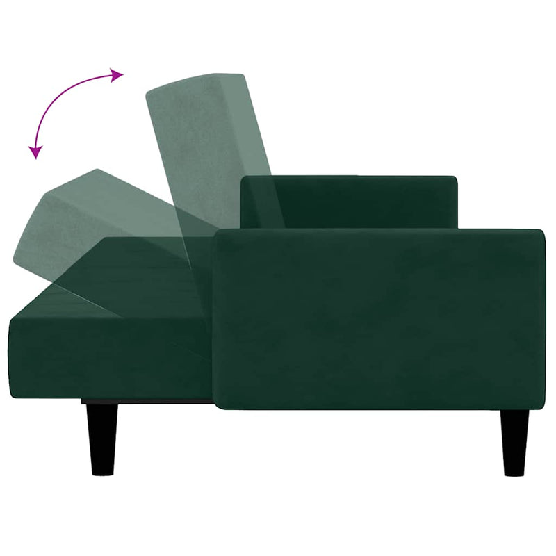 Canapea extensibilă cu 2 locuri, verde închis, catifea