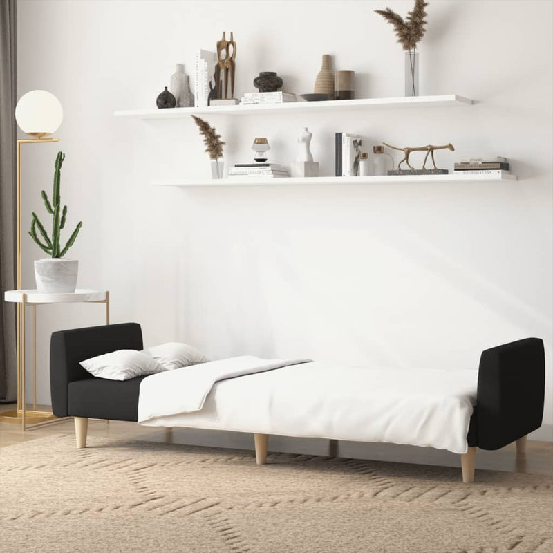 Canapea extensibilă cu 2 locuri, negru, material textil