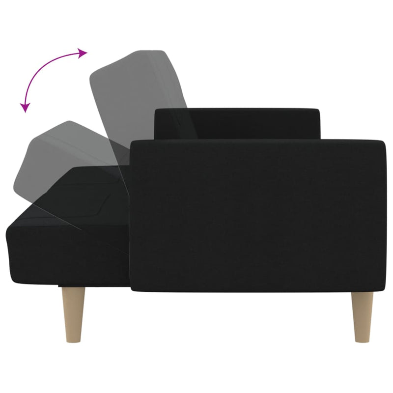 Canapea extensibilă cu 2 locuri, negru, material textil
