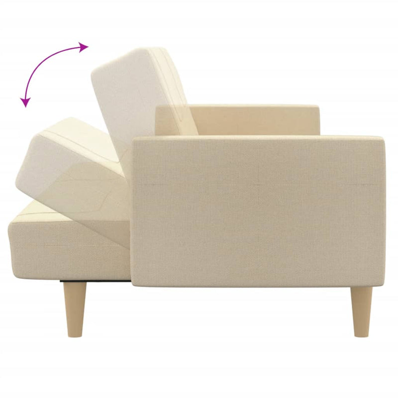 Canapea extensibilă cu 2 locuri, crem, material textil