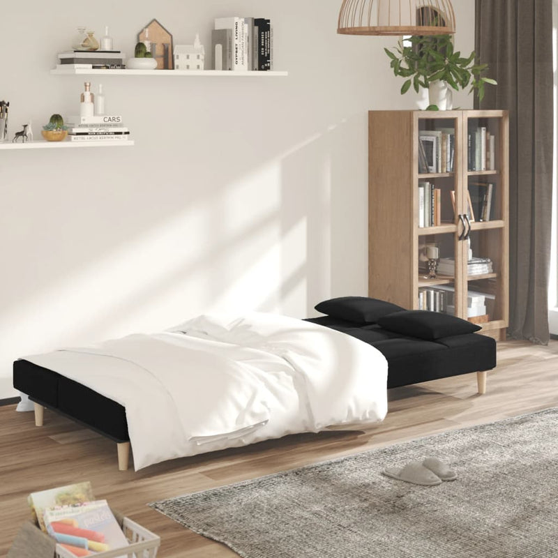 Canapea extensibilă cu 2 locuri, 2 perne, negru, textil