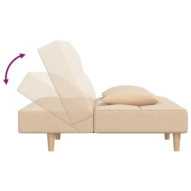 Canapea extensibilă cu 2 locuri, 2 perne, crem, textil